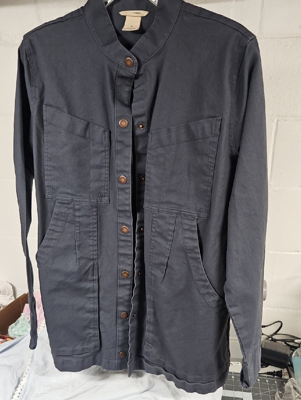 Duluth Trading Co. Dark Navy - Gray Utility Shirt Jacket with Snap Buttons